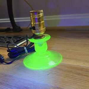 Vintage Uranium Green Depression Glass Candle Stick Holder LIGHT Glows